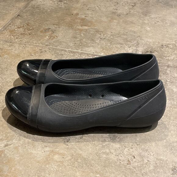 Crocs Black Cap Toe Ballet Flats Shoes Women Size 8 Casual Slip On - Picture 3 of 10